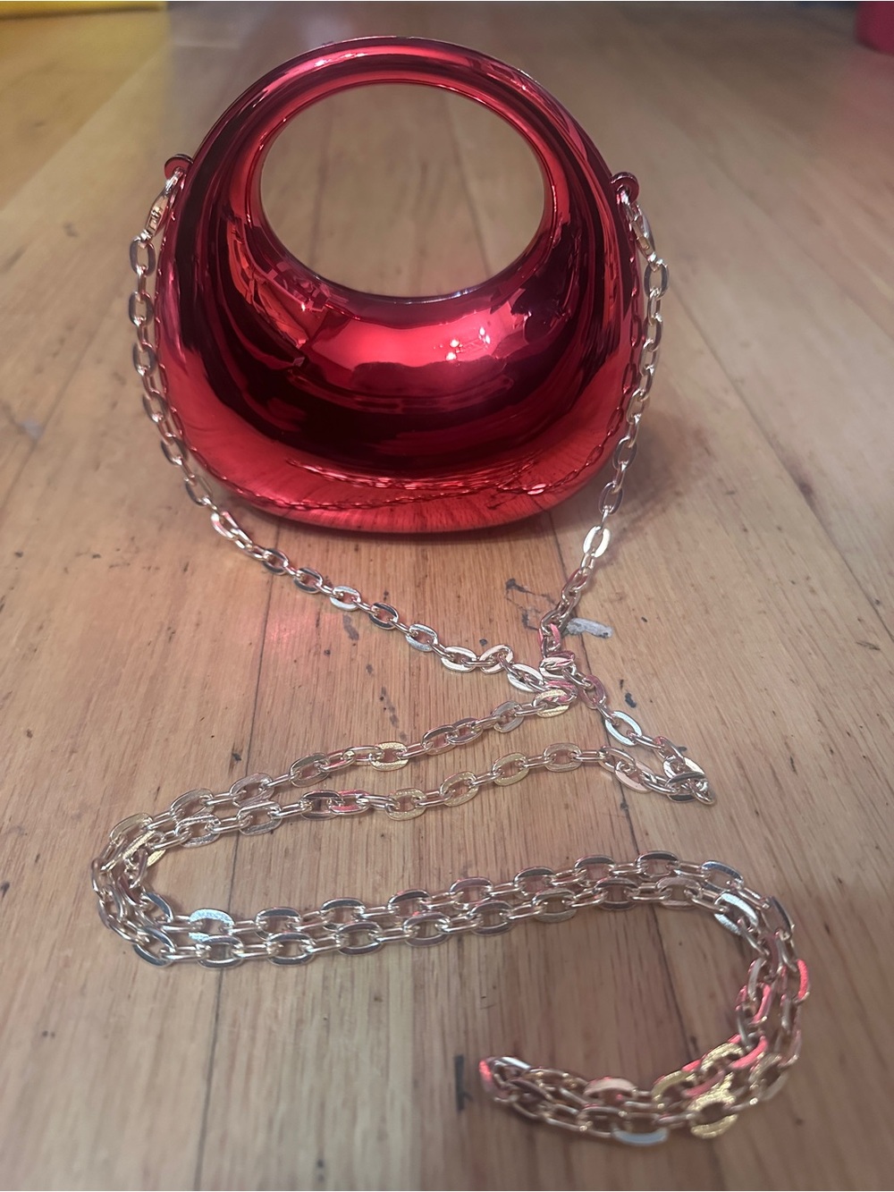 ❤️ Metallic Red Mini Purse Round Handle Detachable Chain NEW 👛
